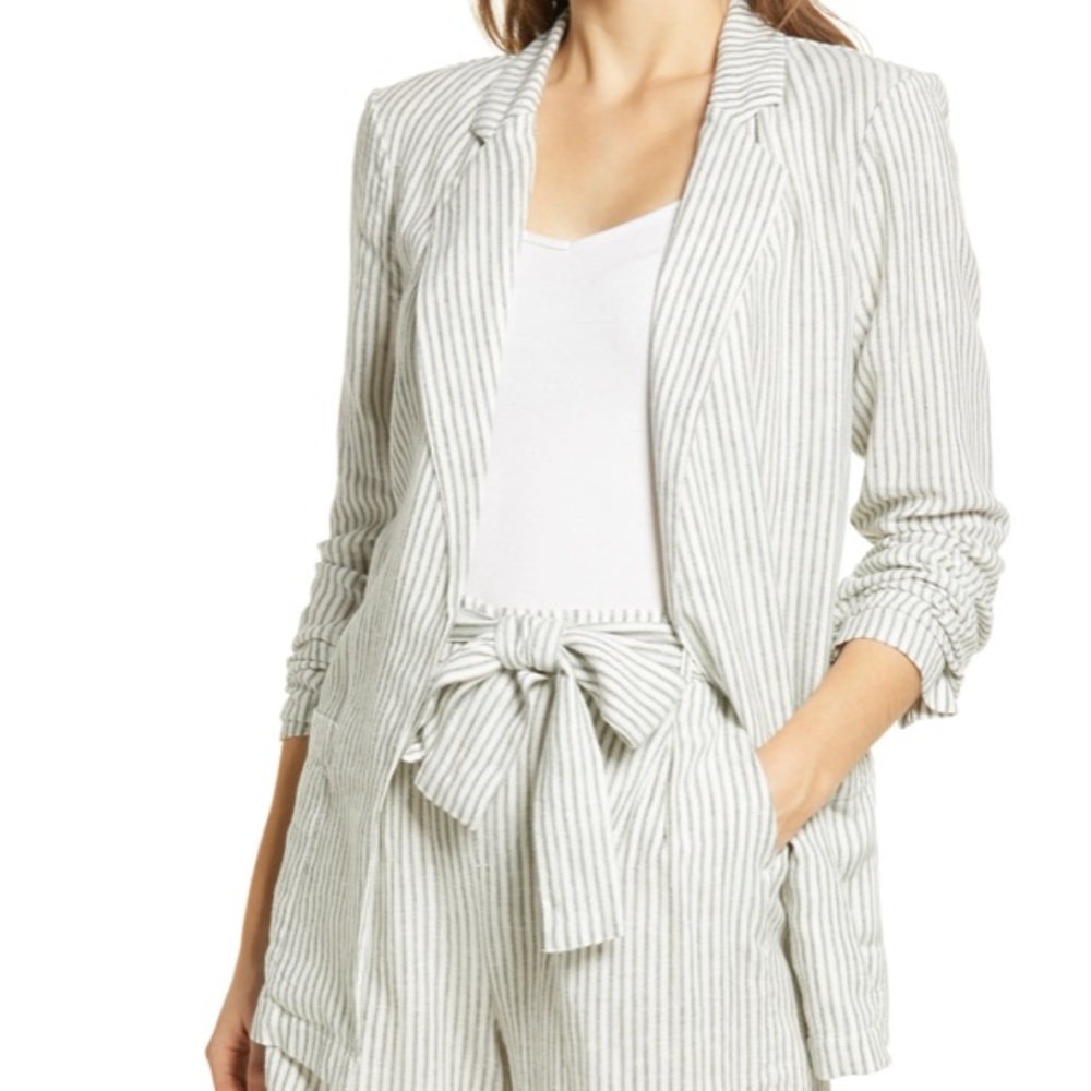 Calson Ivory Green Stripe Linen Blend Blazer!